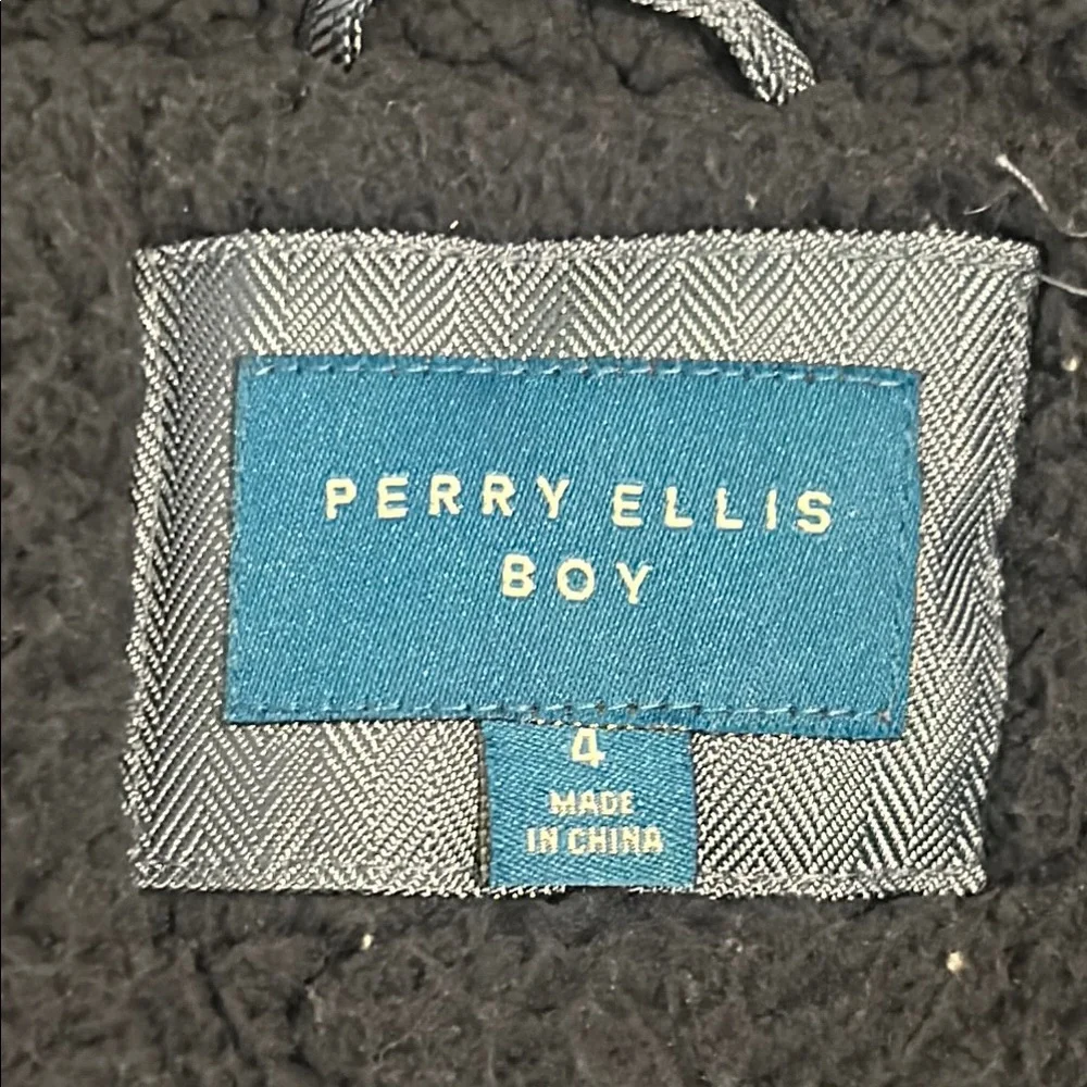 Perry Ellis Blue Hooded Puffer Winter Coat with Fleece Lining and Inner Pocket